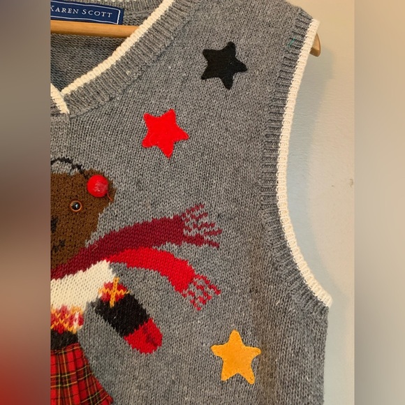 Vintage KAREN SCOTT grey bear skater Sweater Vest fun Kitchy heart Applique - Picture 5 of 8
